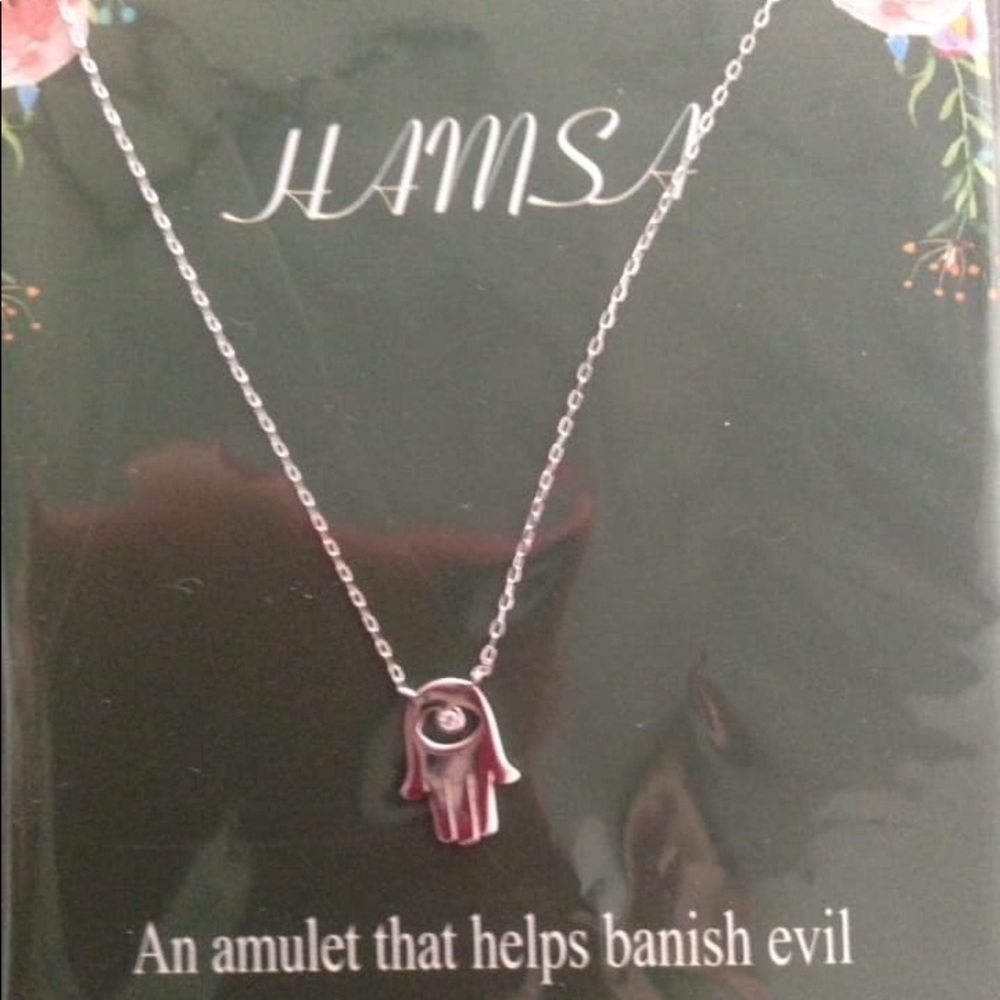 Hands sterling silver amulet necklace Indian Hindu